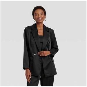 Structured Satin Blazer Trendy Loose - A New Day- Black XS NWT